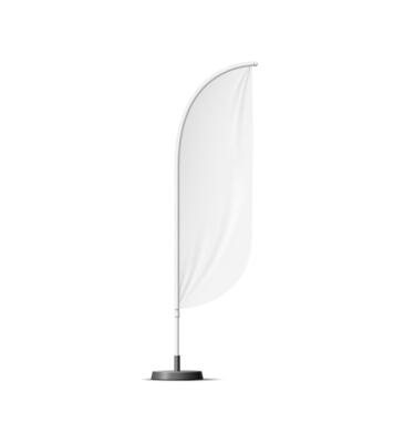 Realistic banner stand, feather-shaped beach flag