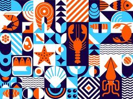Abstract seafood modern geometric pattern, sushi vector