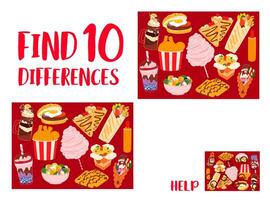 Find ten differences, fast food and drinks game vector