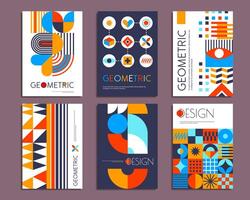 Presentations posters with retro geometric pattern vector