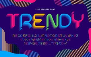 Modern font, neon light line typeface, round type vector
