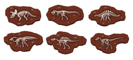 Cartoon dinosaur fossil bones, ancient skeleton vector