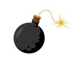 Cartoon bomb with a lit fuse and sparks, explosion vector