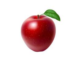 Realistic ripe red apple fruit with green leaf, 3d vector
