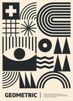 Monochrome abstract poster with geometric pattern vector