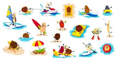 Cartoon cheerful nuts and beans on summer beach vector