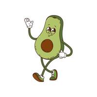 Groovy retro avocado comical cartoon character vector