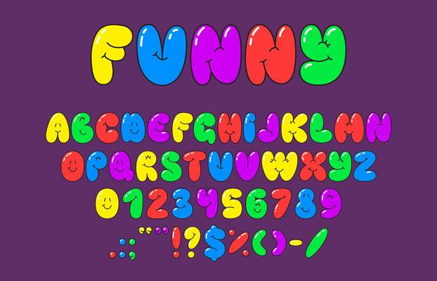 Cute bubble font, funny playful ABC typeface