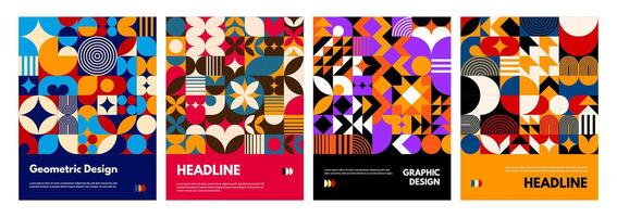 Modern abstract posters with geometric pattern vector