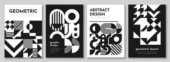 Monochrome abstract geometric pattern posters set vector