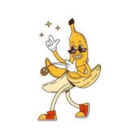 Groovy retro banana cute cartoon character vector