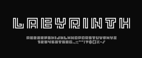 Maze font, geometric typeface, architect type vector