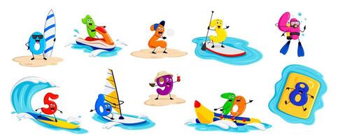 Cartoon cheerful math number characters in summer vector