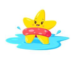 Cartoon kawaii star character with floating ring vector