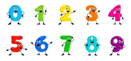 Cartoon funny math number characters, mathematics vector