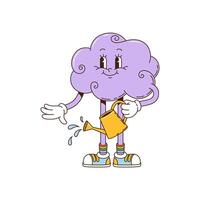 Groovy cloud with watering can cartoon character vector