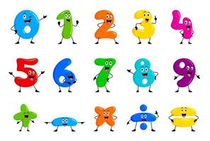Cartoon math number characters, funny mathematics vector