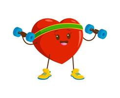 Cartoon heart character workout with dumbbells vector
