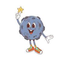 Cartoon groovy space planet character with star vector
