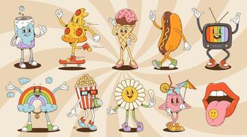 Cartoon groovy characters, retro, nostalgic set vector