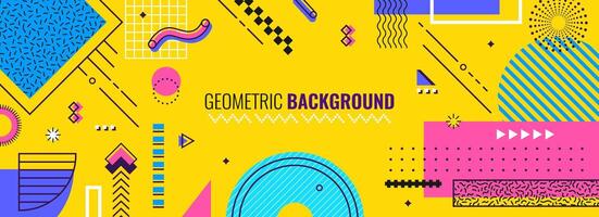 Abstract Memphis background, geometric banner vector