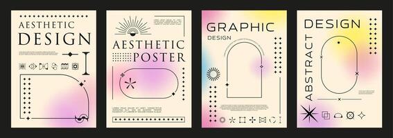 Aesthetic gradient Y2K posters abstract background vector