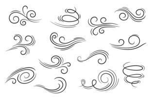 Doodle wind motion, set of abstract swirls vector