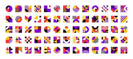 Abstract square geometric pattern, ornaments set vector