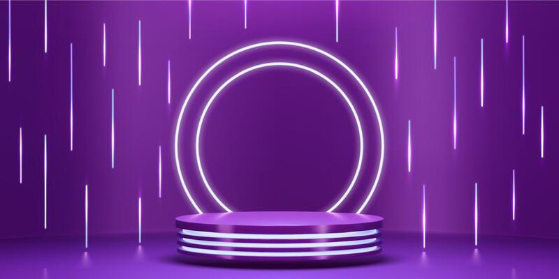 3d purple violet neon light product podium stage