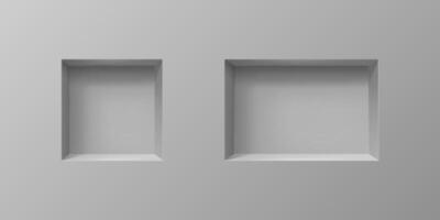 Grey wall 3D niches, box shelf and gallery display vector