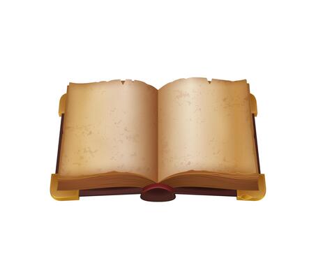 Game book with open pages, ancient paper parchment