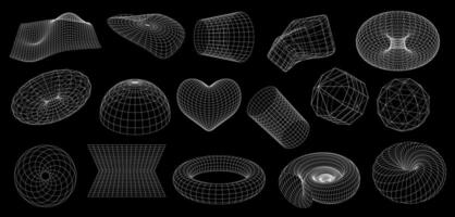 Wireframe shapes in 3D mesh grid perspective vector