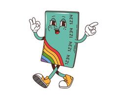 Retro groovy credit bank card funky character vector