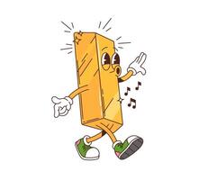 Retro groovy golden bar character singing joyfully vector