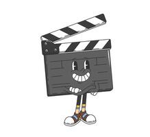 Groovy movie clapperboard retro cartoon character vector