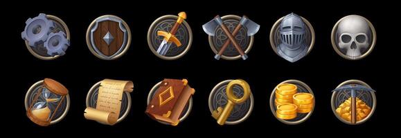 Game asset icons, ui elements, money, armor, skull vector