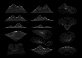 Futuristic wireframe mesh grid. 3d shapes vector