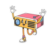 Groovy film projector character in retro cartoon vector