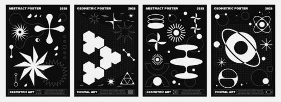 Brutal Y2K posters with abstract white shapes vector