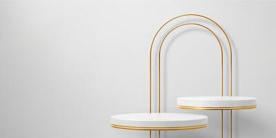 White podium stages with golden arch frame display vector