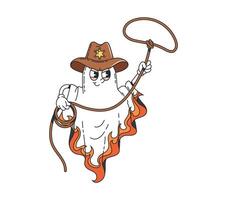 Cartoon Halloween groovy ghost sheriff character vector