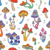 Groovy mushrooms seamless pattern, tile background vector