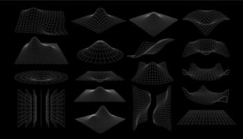 Futuristic wireframe mesh grid, abstract 3D shapes vector