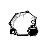 Halloween black frame with cauldron and skull vector