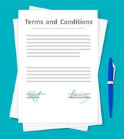 Terms and conditions document papers and pen vector