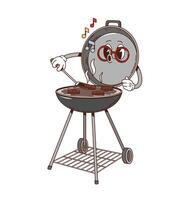 Retro groovy barbeque grill isolated character vector