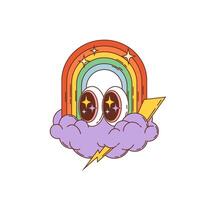 Retro groovy rainbow with lightning bolt, vector