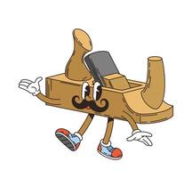 Retro groovy plane tool isolated cartoon character vector