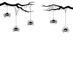 Spider Halloween border with tree branches and web vector