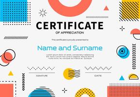 Certificate template with abstract memphis shapes vector